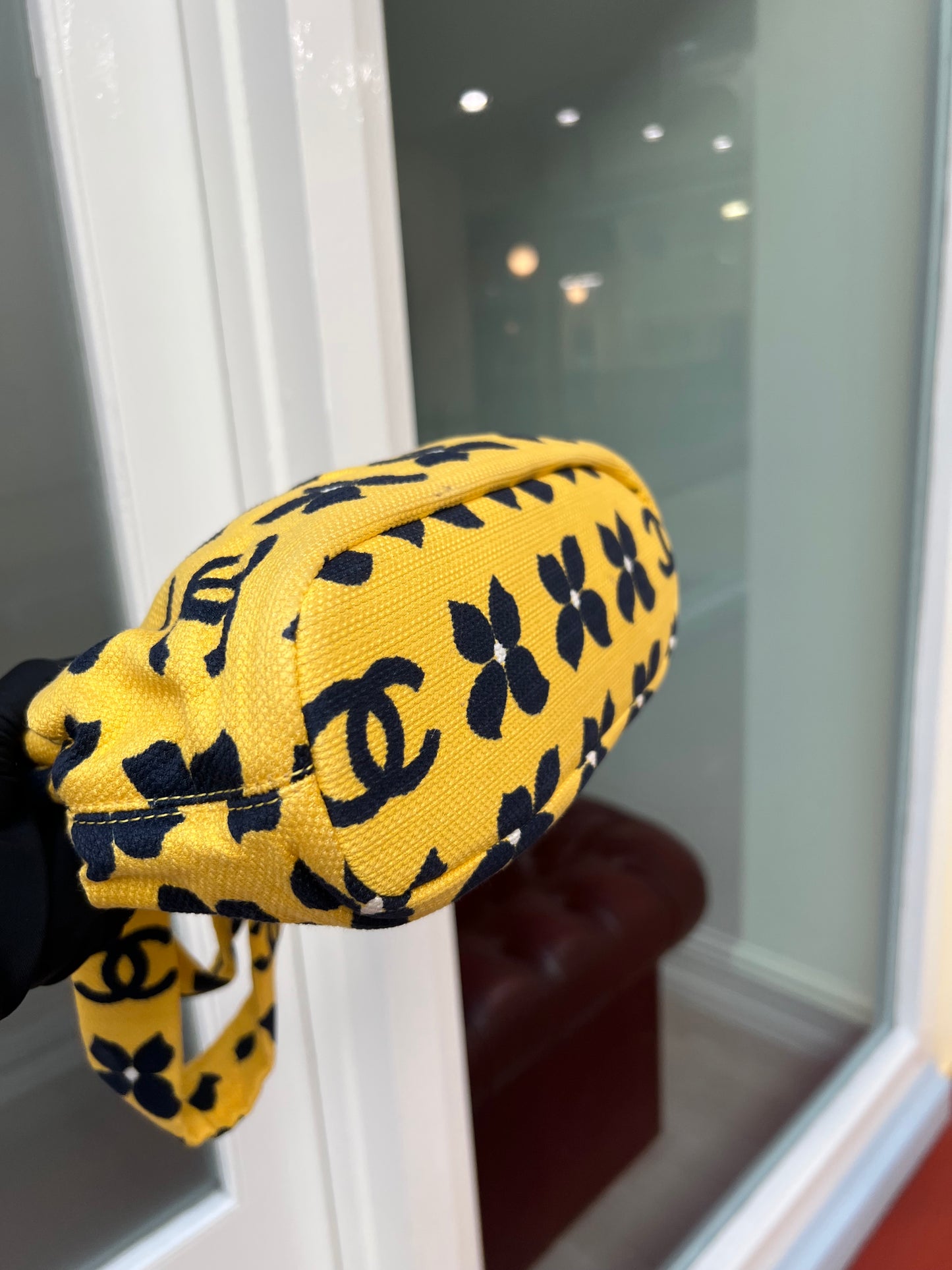 Pre-loved Vintage Chanel Printed CC Logo Framed Floral Bag Yellow 2002