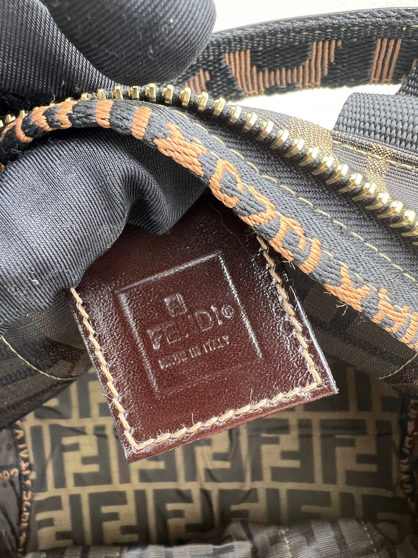 Pre-loved FENDI Zucca Canvas Hand Bag Brown