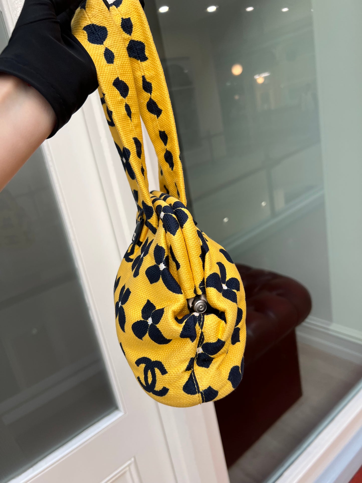 Pre-loved Vintage Chanel Printed CC Logo Framed Floral Bag Yellow 2002