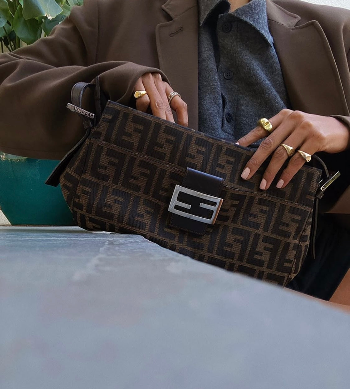 Pre-loved Fendi Zucca FF Mamma Forever Baguette Flap
