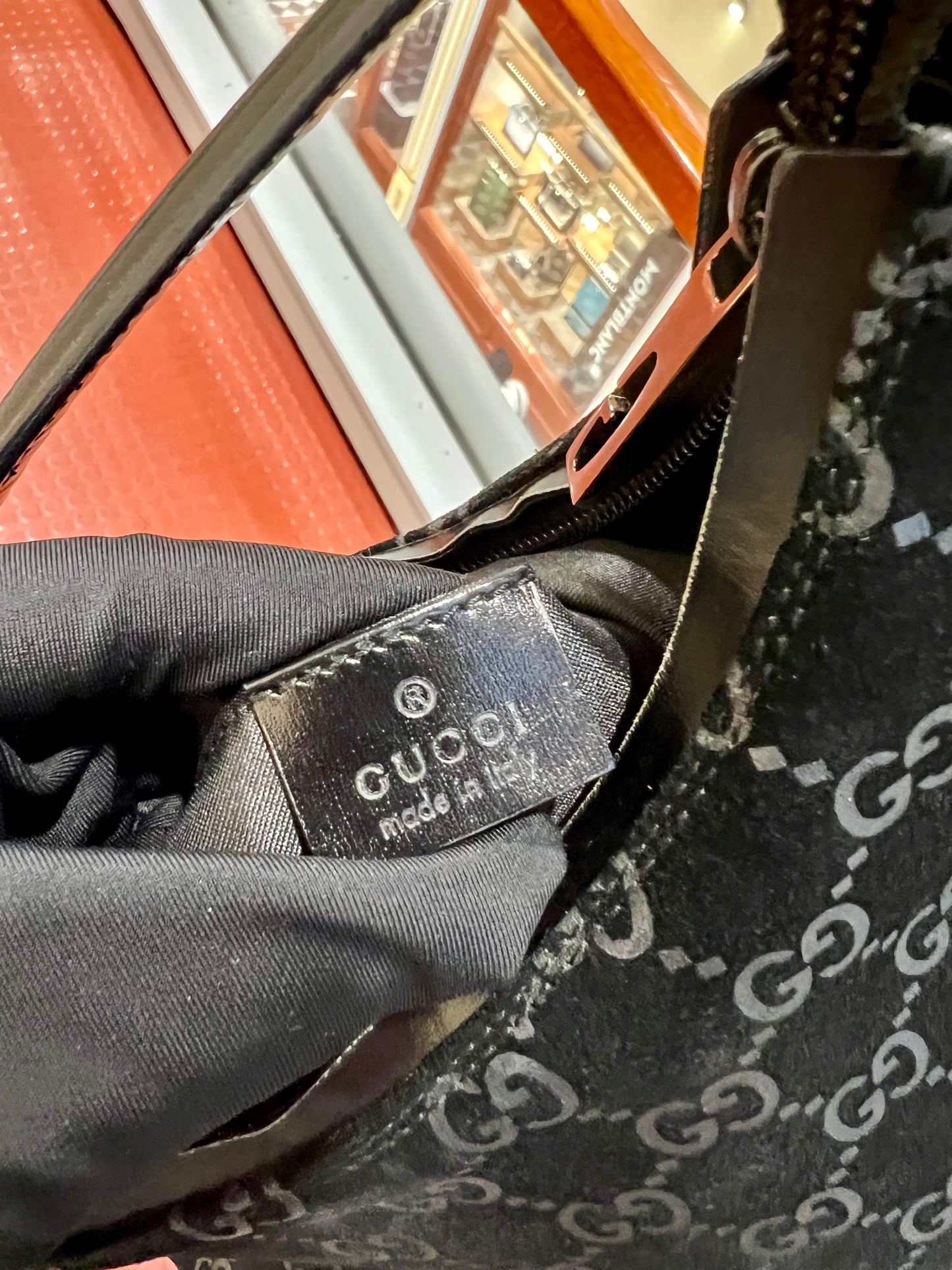 Pre-loved Gucci Vintage Black Velvet Monogram Hobo Shoulder Bag