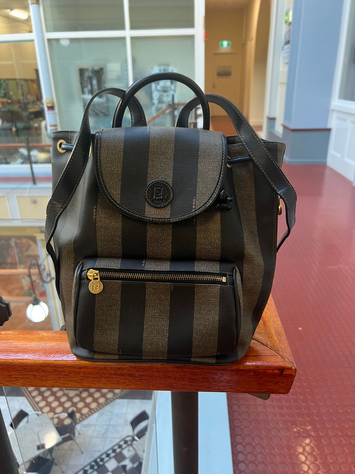 Pre-loved Fendi Vintage Backpack in Brown Pequin Striped