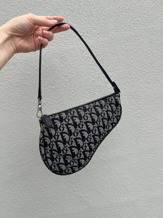 Pre-loved Dior Vintage Monogram Oblique Canvas Mini Saddle Bag
