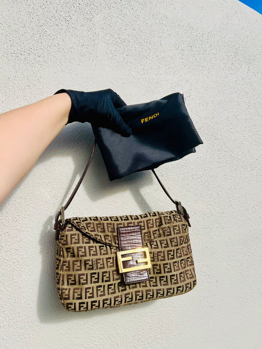Pre-loved Fendi Vintage Zucchino Pattern Baguette Handbag Brown
