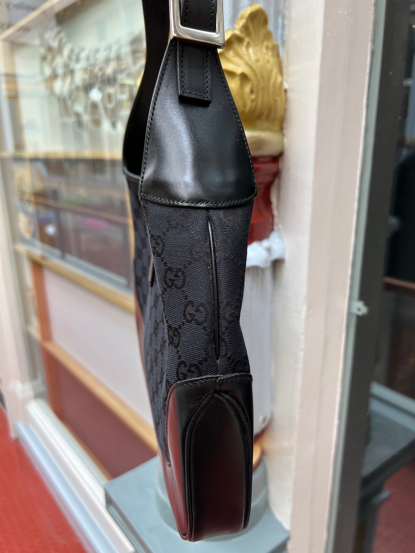 Pre-loved Gucci Black GG Canvas and Leather Jackie O Hobo