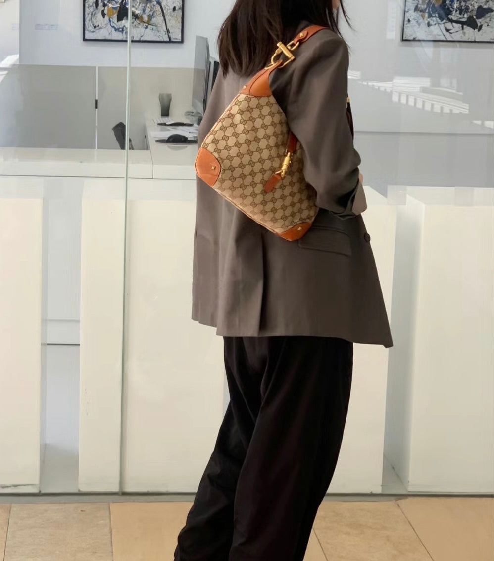 Pre-Loved Gucci Gg Canvas Nailhead Jackie Shoulder Bag