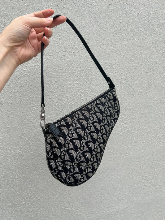 Pre-loved Dior Vintage Monogram Oblique Canvas Mini Saddle Bag