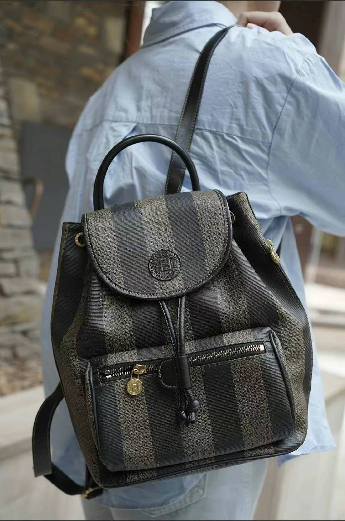 Pre-loved Fendi Vintage Backpack in Brown Pequin Striped