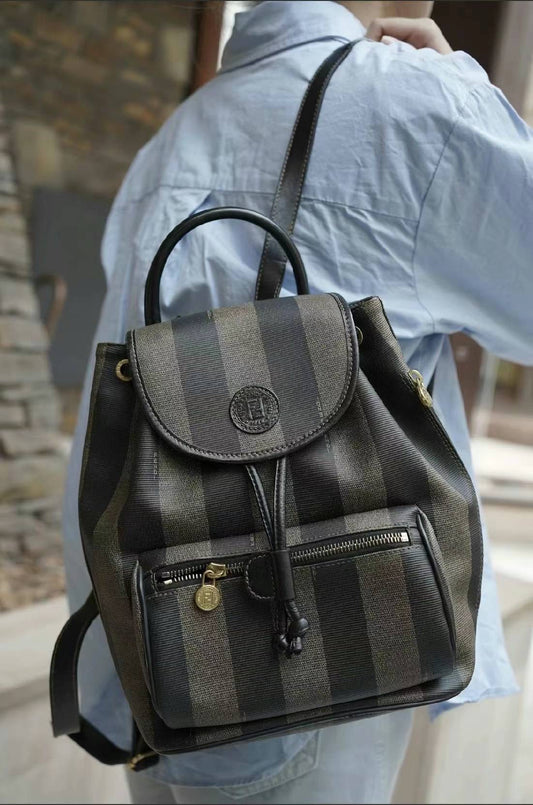 Pre-loved Fendi Vintage Backpack in Brown Pequin Striped
