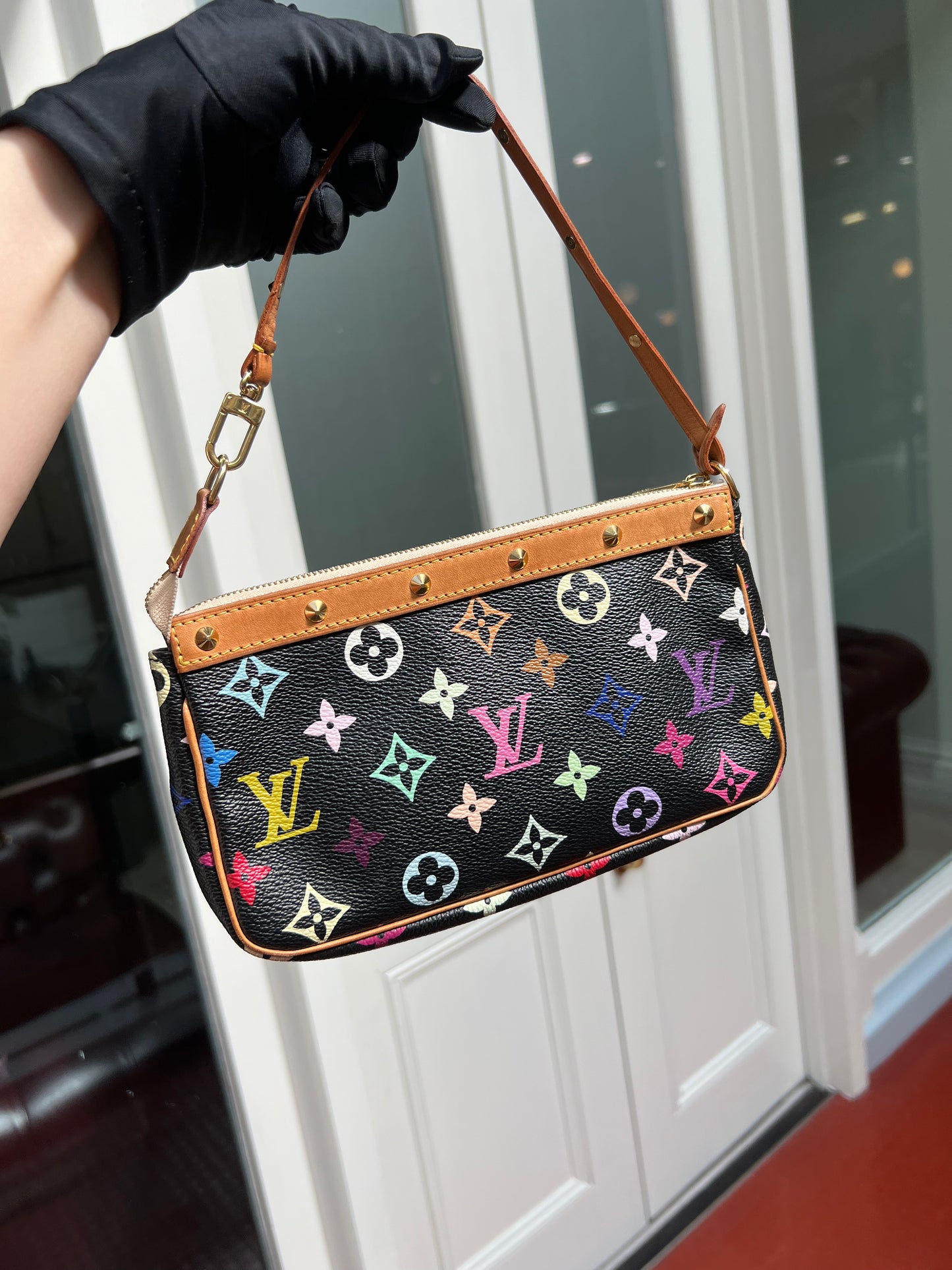 Pre-loved Louis Vuitton Vintage Pochette Accessoire Leather Handbag In Takashi Murakami Multicolour Monogram