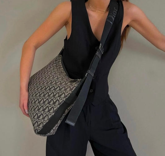 Pre-loved Dior Vintage Trotter Shoulder Messenger Bag Navy