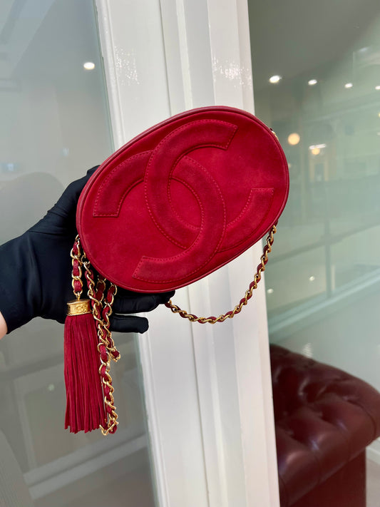 Pre-loved Chanel Vintage Oval CC Tassel Crossbody Bag Suede 90s