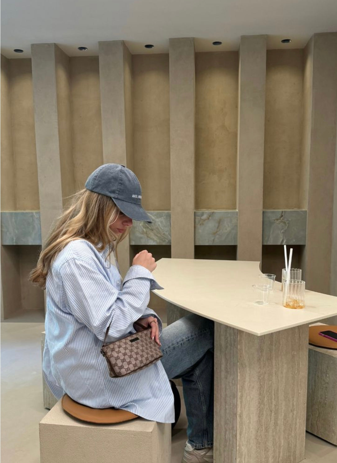 Pre-loved Gucci vintage GG Canvas Boat Baguette Bag Brown