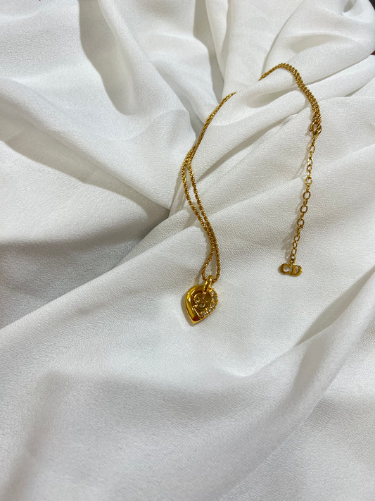 Pre-loved Christian Dior Vintage Rhinestone -embellished Heart Pendant Necklace 90s