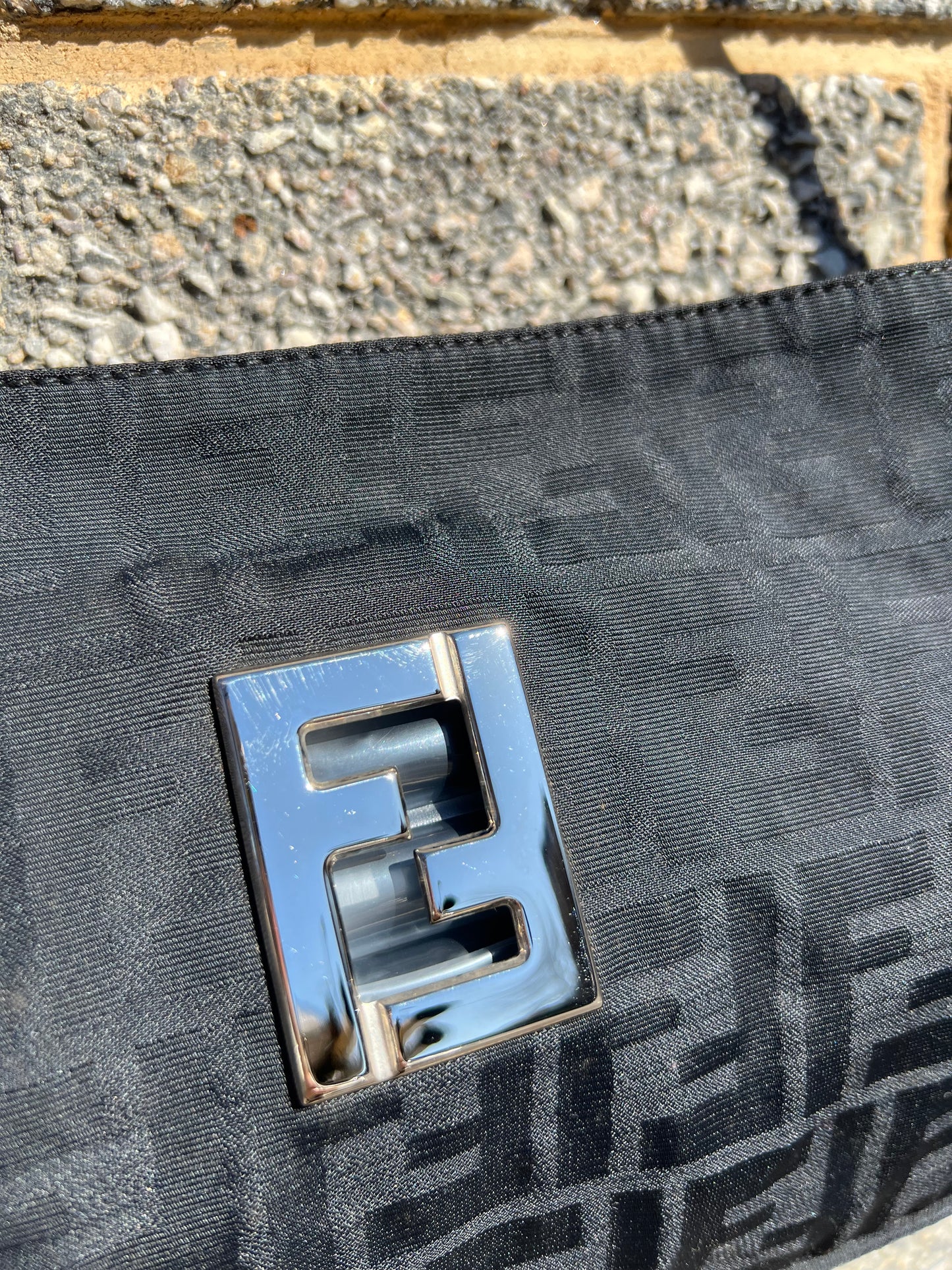 Pre-loved Fendi Zucco Print Hobo Shoulder Bag Black