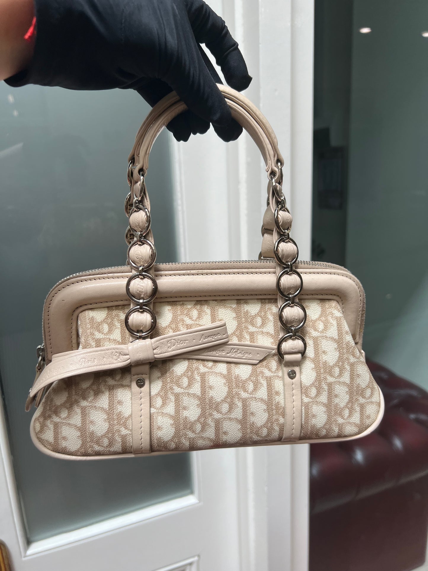 Pre-loved Dior Beige/White Coated Canvas Diorissimo Romantique Trotter Satchel 2008