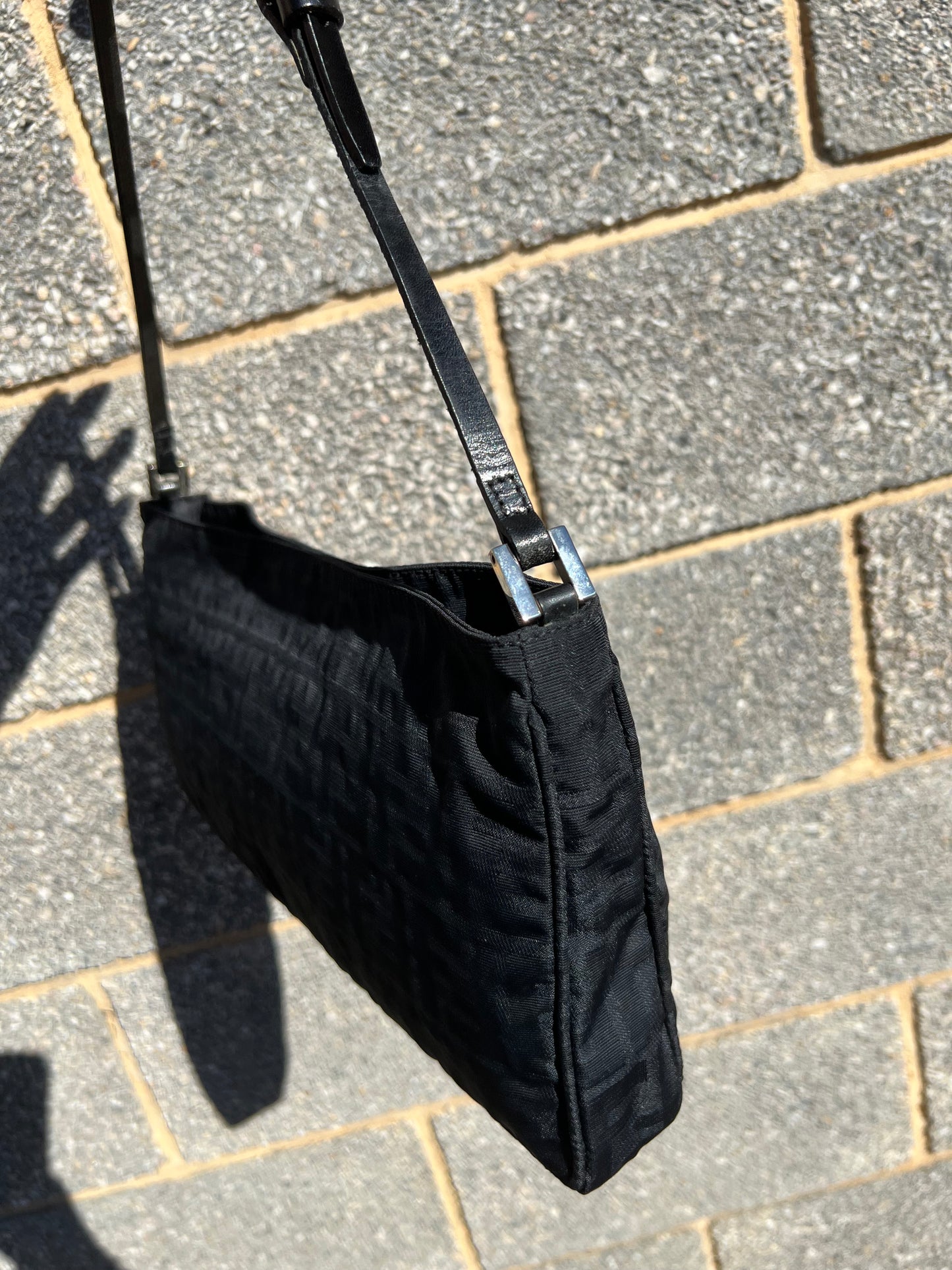 Pre-loved Fendi Zucco Print Hobo Shoulder Bag Black