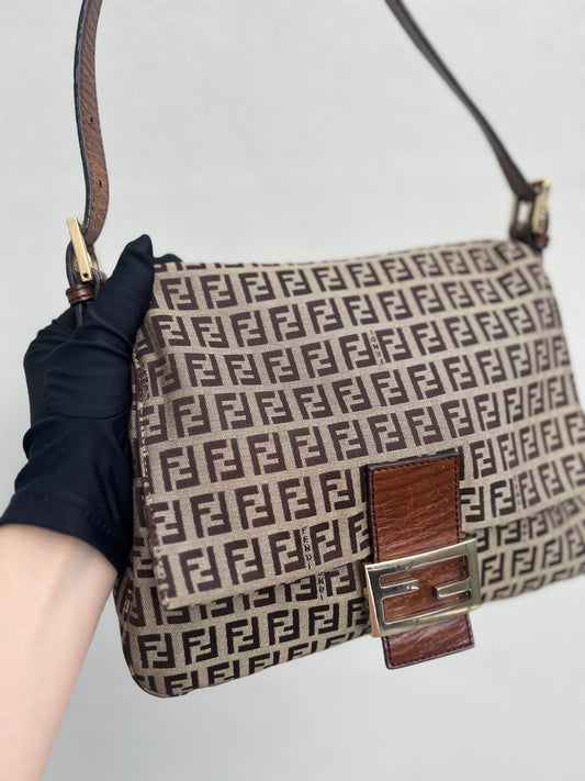 Pre-loved Fendi Vintage Zucchino Pattern Baguette Mamma Handbag