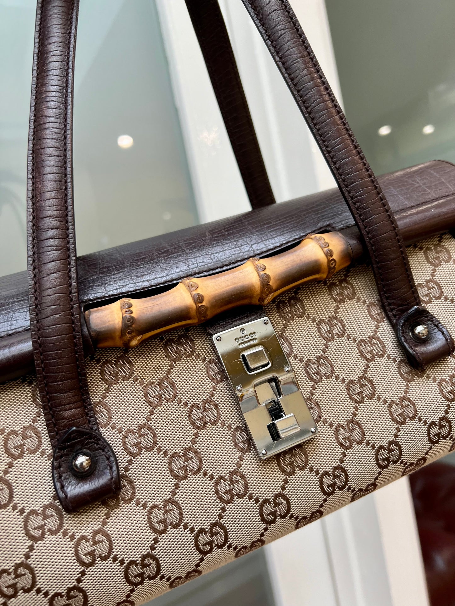 Pre-loved Gucci by Tom Ford Brown Bullet Bag Bamboo Lock Flap S/S 2003
