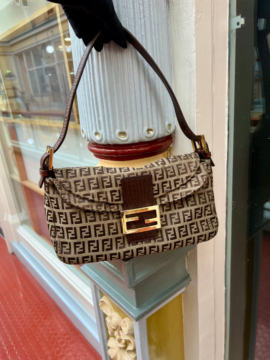 Pre-loved Fendi Vintage Mini Zucchino Pattern Baguette Handbag Black
