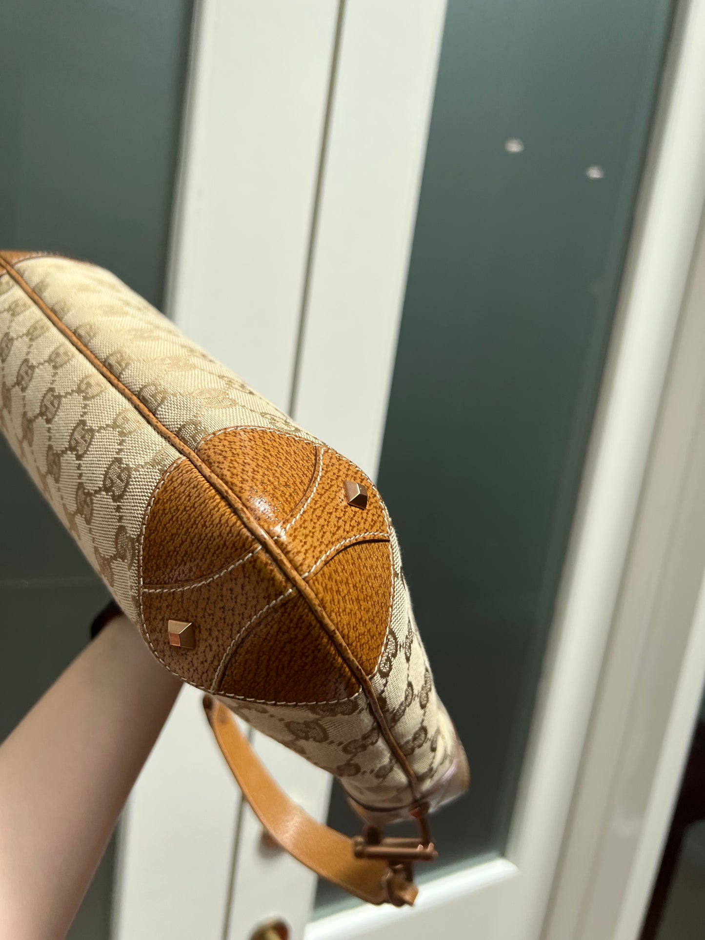 Pre-Loved Gucci Gg Canvas Nailhead Jackie Shoulder Bag