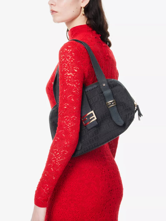 Pre-loved Fendi Baguette Mulitpocket Black Canvas and Leather Shoulder Bag