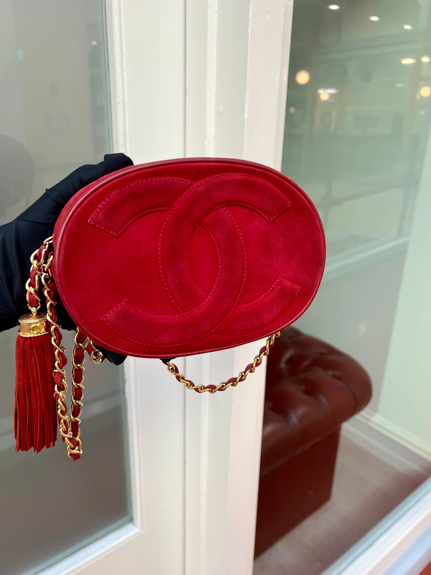 Pre-loved Chanel Vintage Oval CC Tassel Crossbody Bag Suede 90s
