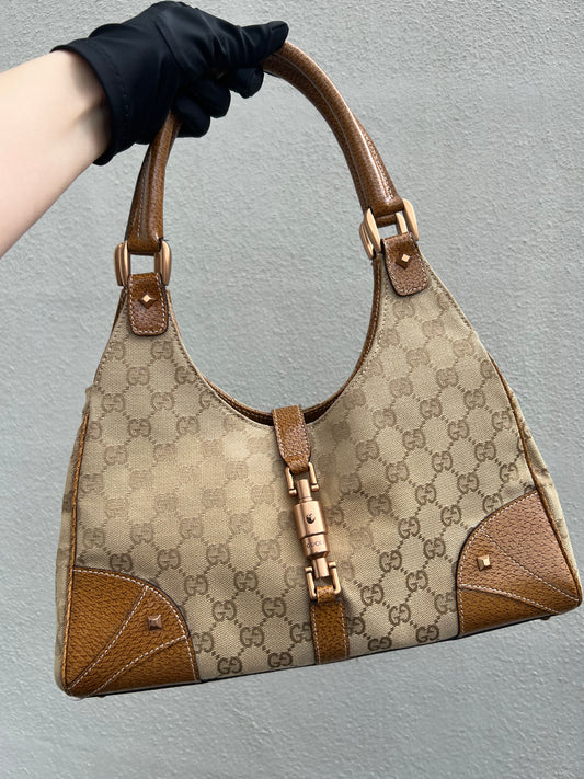 Pre-Loved Gucci GG Canvas Nailhead Jackie Bardot