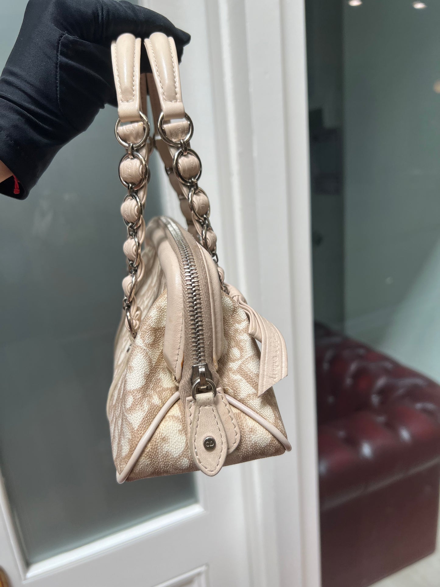 Pre-loved Dior Beige/White Coated Canvas Diorissimo Romantique Trotter Satchel 2008