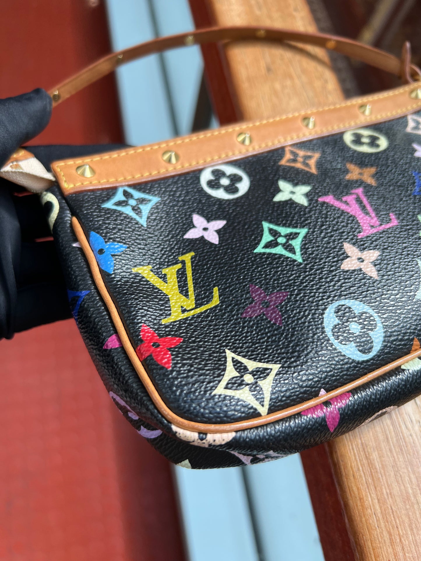 Pre-loved Louis Vuitton Vintage Pochette Accessoire Leather Handbag In Takashi Murakami Multicolour Monogram