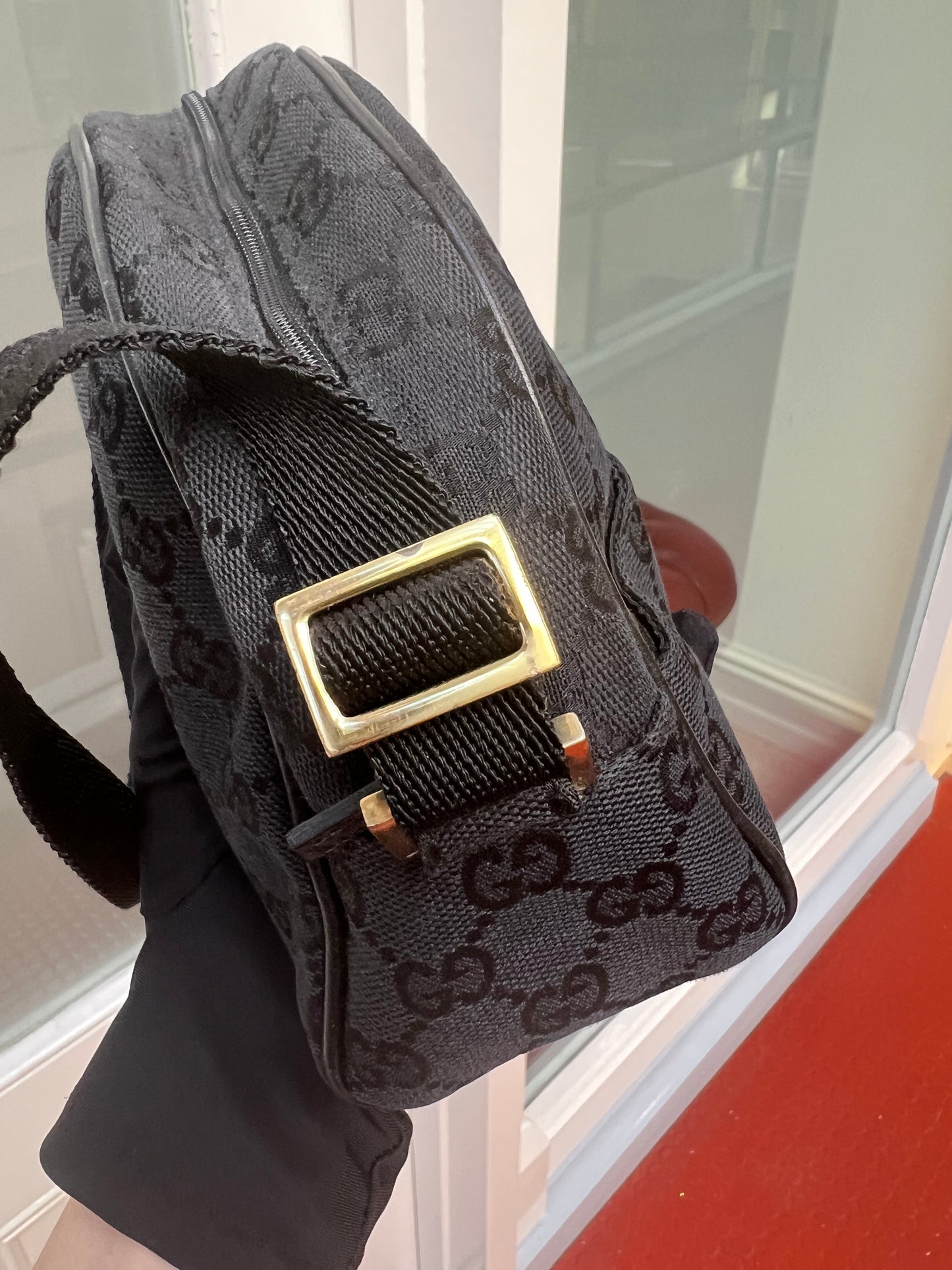 Pre-loved Gucci GG Monogram Half Moon Pochette Shoulder Bag Black