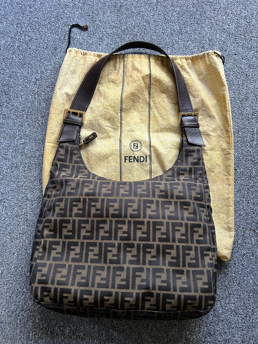 Pre-loved Fendi Tobacco Zucca Print Large Shoulder Hobo Bag Brown