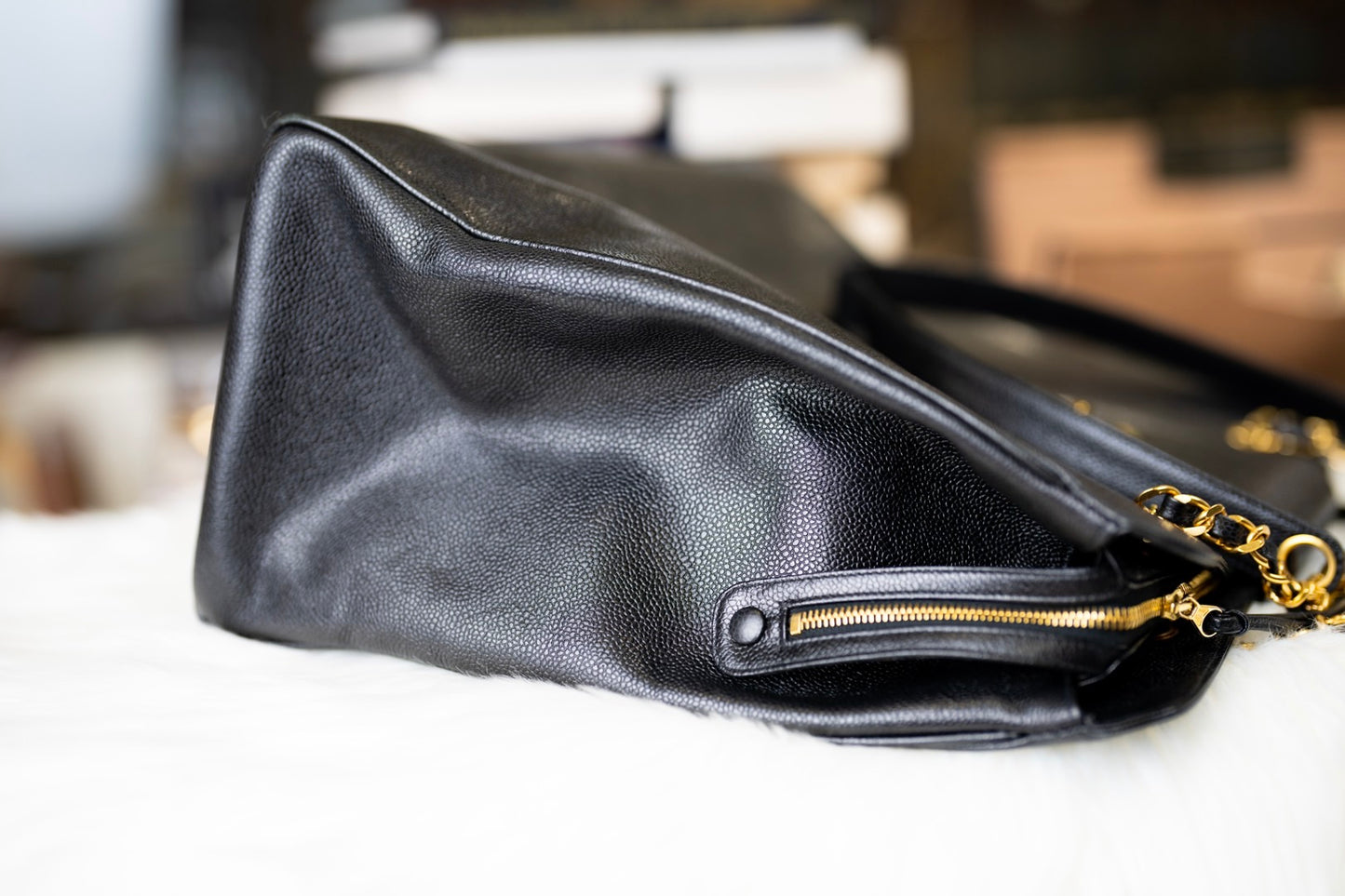 Pre-loved Chanel Vintage Black Caviar Leather Gold Supermodel Carryall Travel Weekender Shoulder Tote Bag