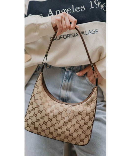 Pre- loved GUCCI Monogram GG Clasp Hobo Brown