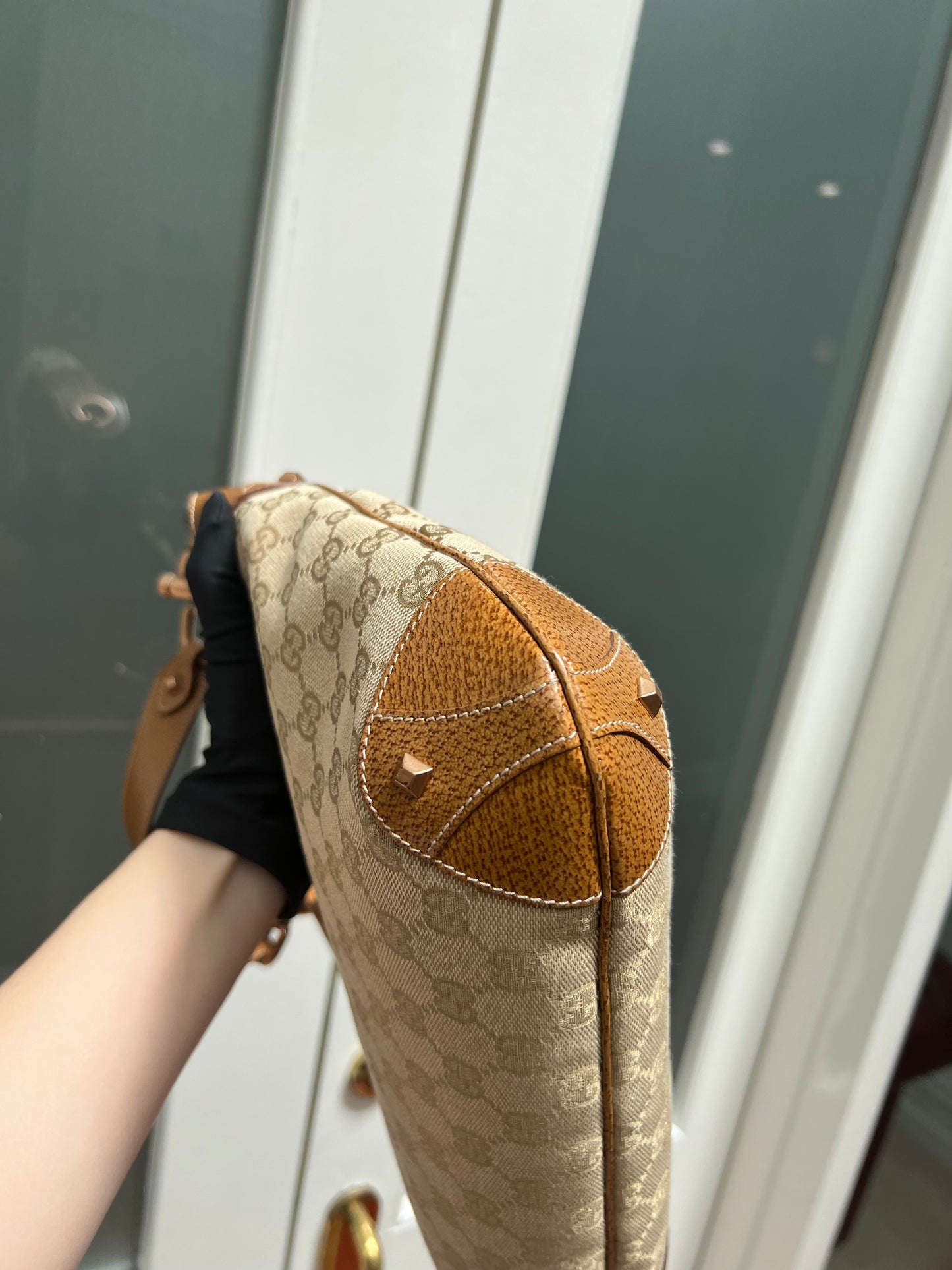 Pre-Loved Gucci Gg Canvas Nailhead Jackie Shoulder Bag