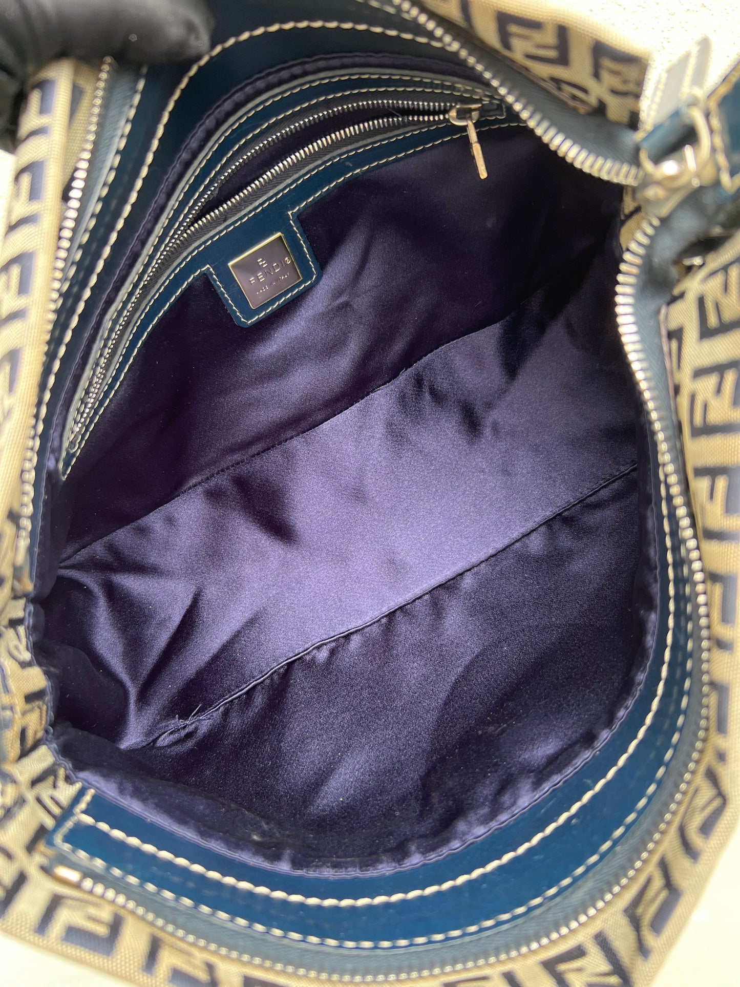 Pre-loved Fendi Monogram FF Mama Forever Baguette Flap Navy Blue