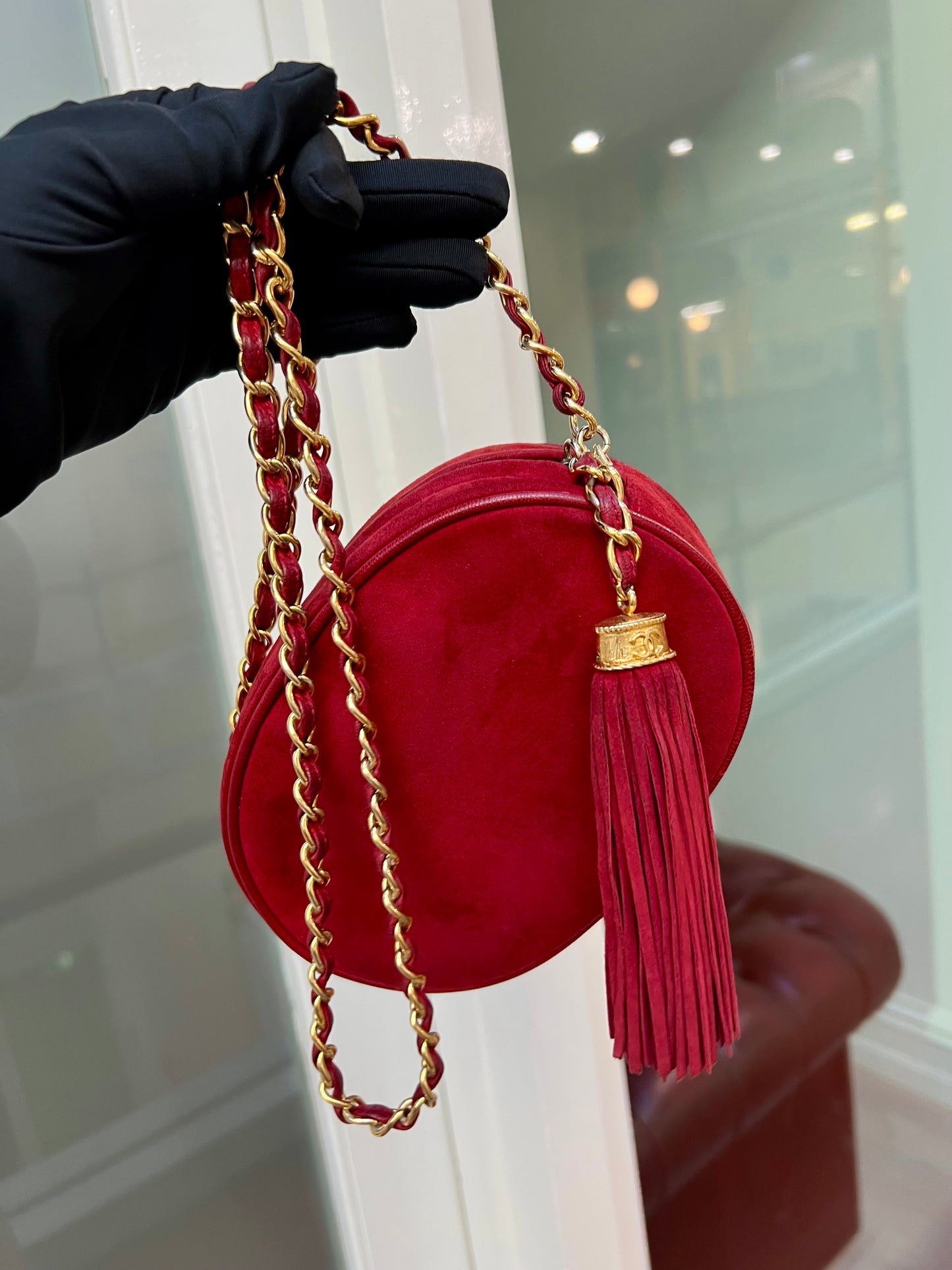 Pre-loved Chanel Vintage Oval CC Tassel Crossbody Bag Suede 90s