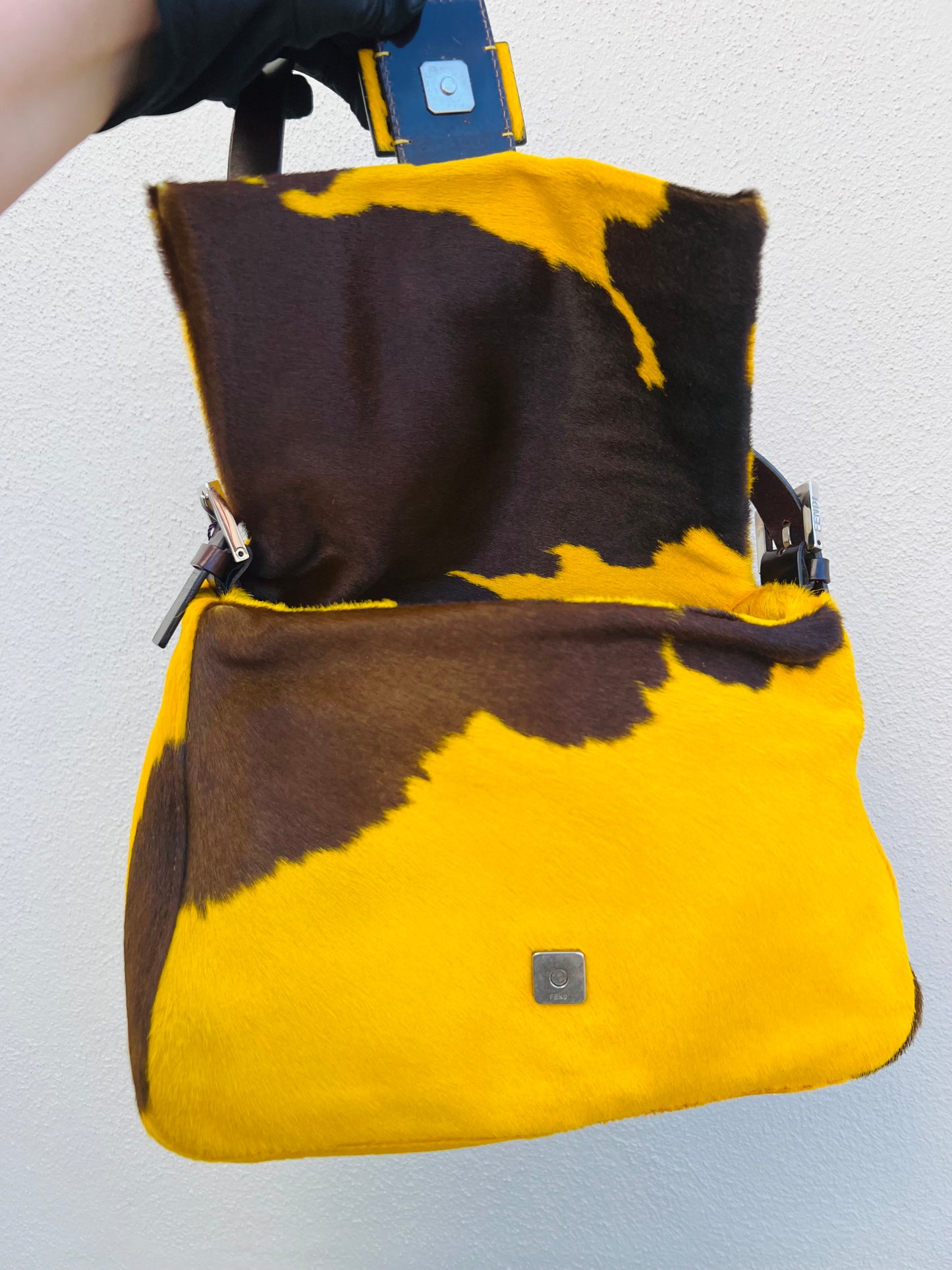 Pre-loved Fendi Ponyhair Cow Priny Mamma Baguette Handbag