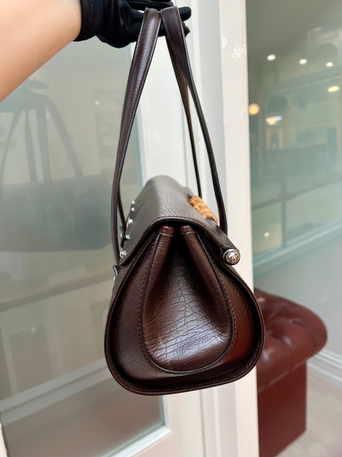 Pre-loved Gucci by Tom Ford Brown Bullet Bag Bamboo Lock Flap S/S 2003