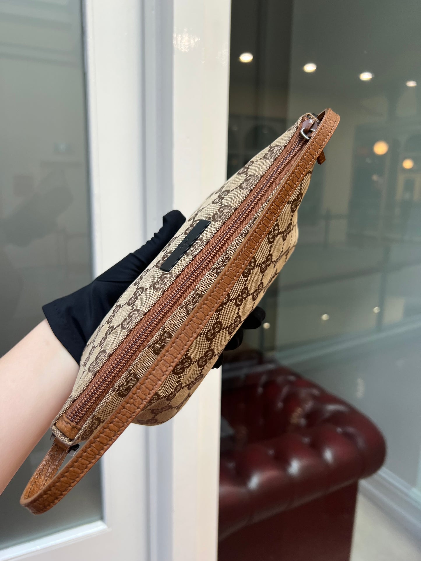 Pre-loved Gucci vintage GG Canvas Boat Baguette Bag Brown