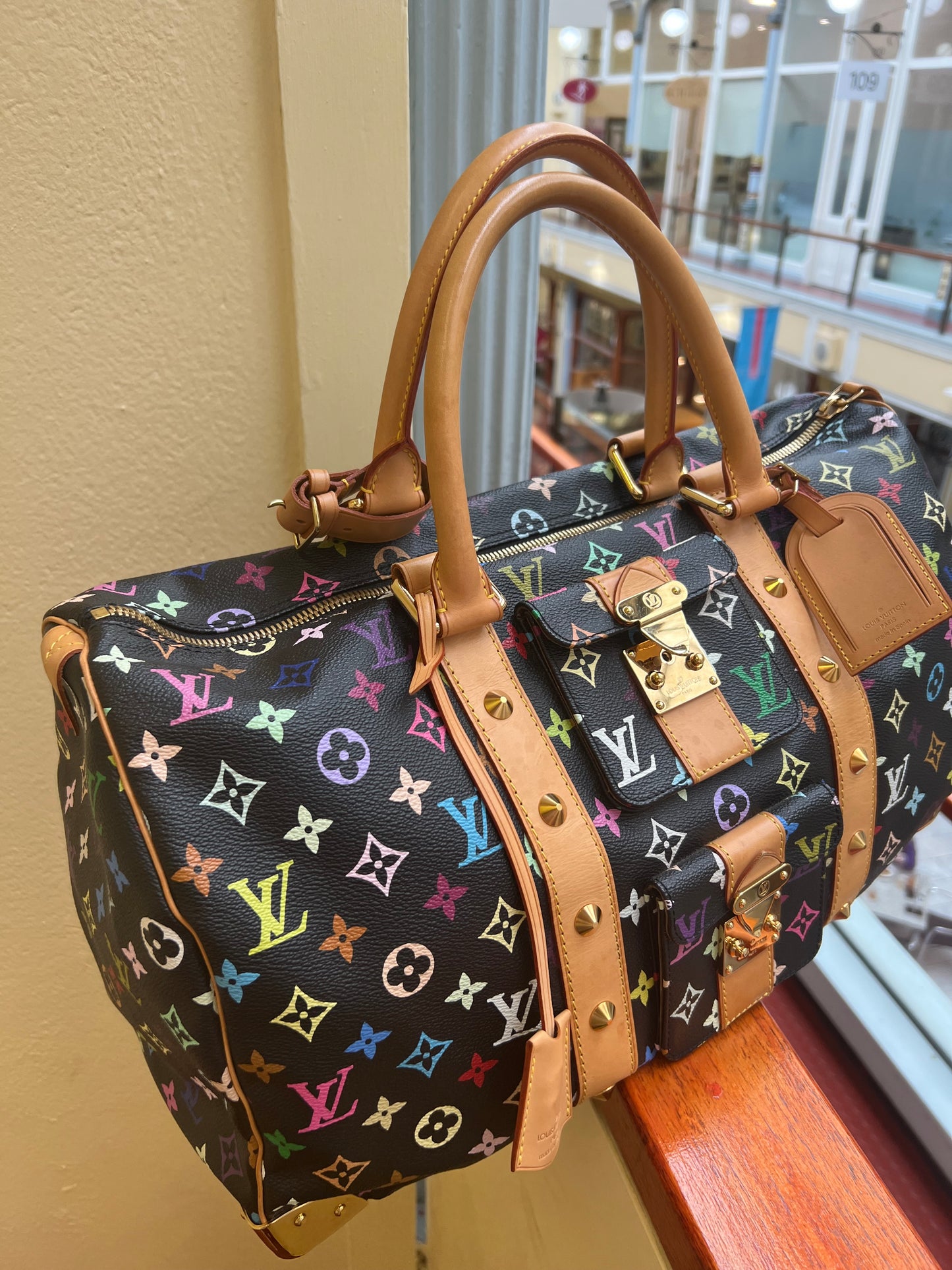 Pre-loved Louis Vuitton 2003 Black Monogram Multicolor keepall 45 Handbag Travelbag