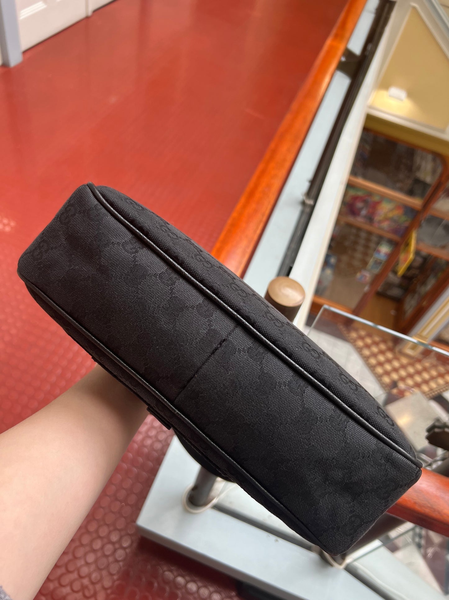 Pre-loved Gucci Black GG Canvas and Leather Crossbody Bag