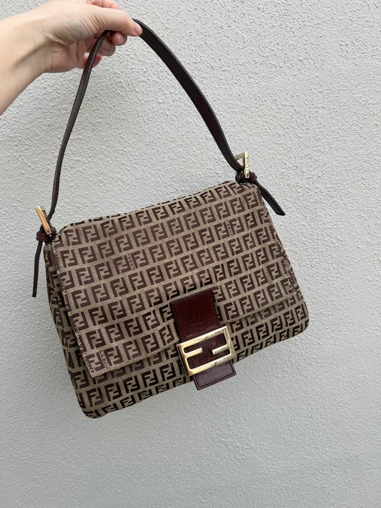 Pre-loved Fendi Vintage Zucchino Pattern Baguette Mamma Handbag