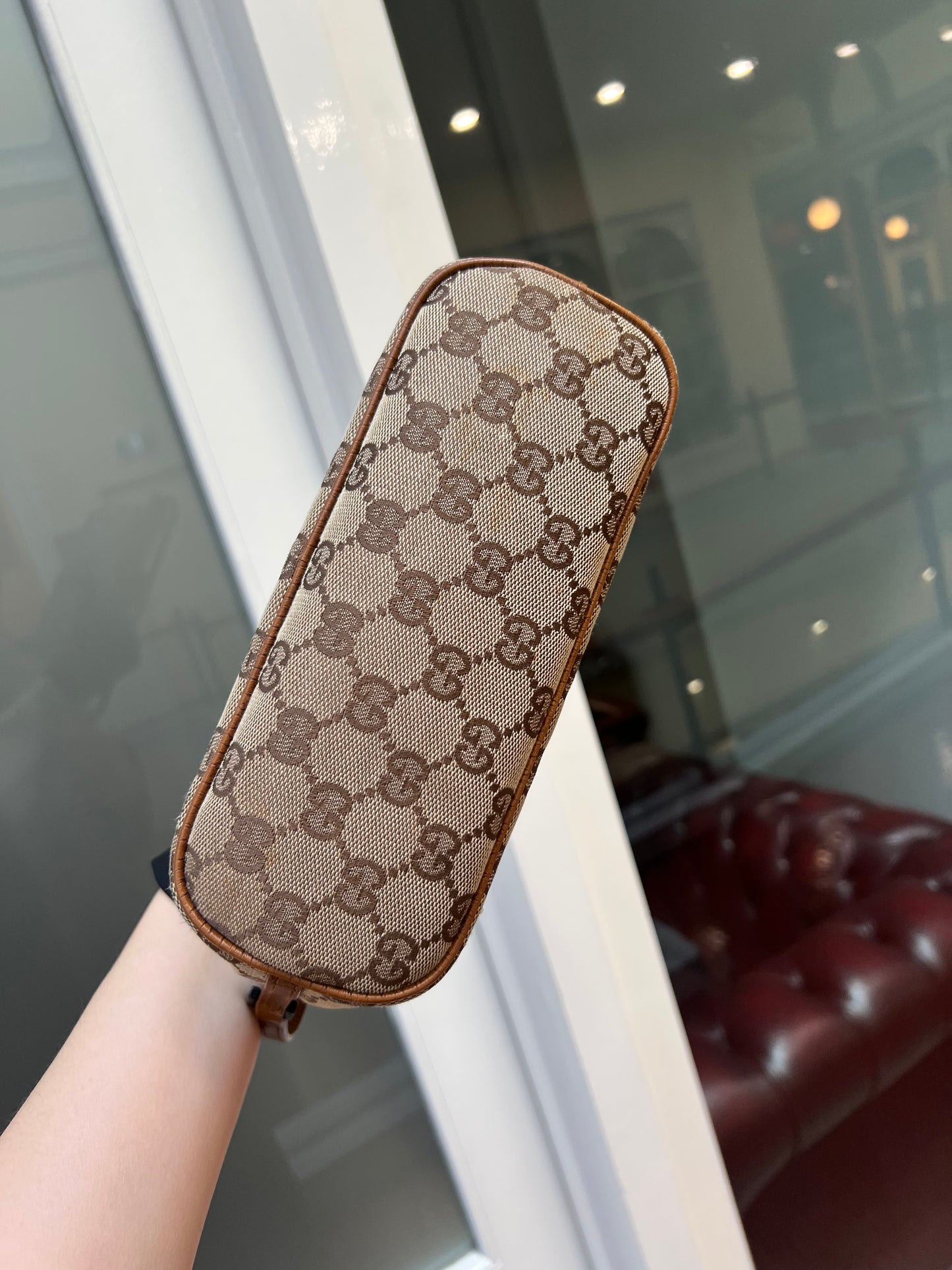Pre-loved Gucci vintage GG Canvas Boat Baguette Bag Brown