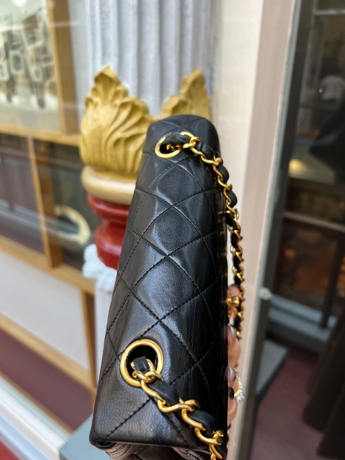 Pre-loved Chanel Vintage Mini Classic Flat 20cm Lambskin Shoulder Bag 90s