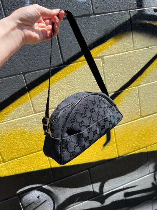 Pre-loved Gucci GG Monogram Half Moon Pochette Shoulder Bag Black