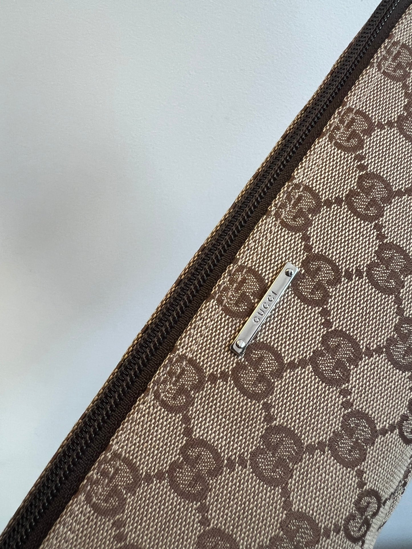 Pre-loved Gucci vintage GG Canvas Boat Baguette Bag Brown