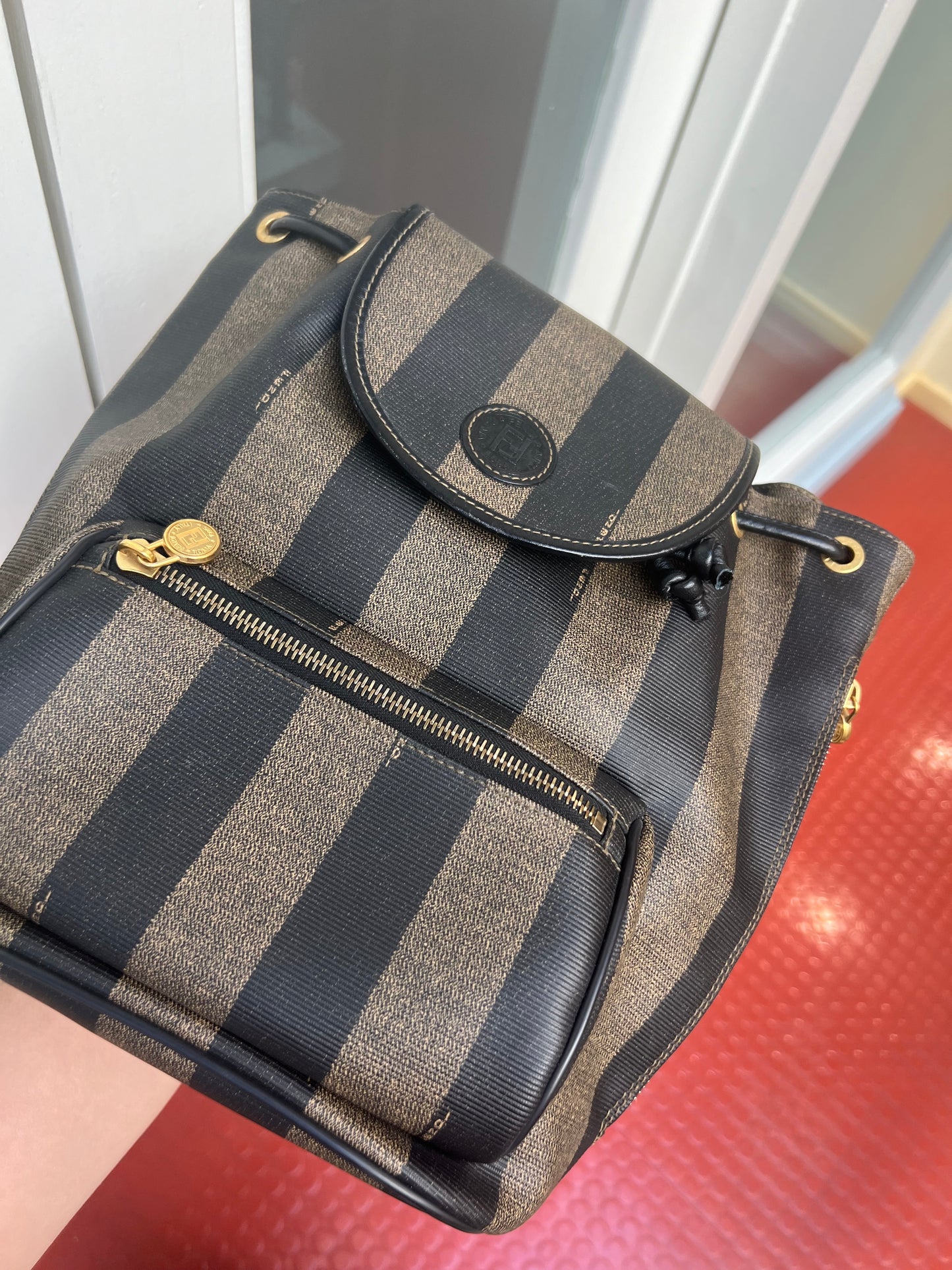 Pre-loved Fendi Vintage Backpack in Brown Pequin Striped
