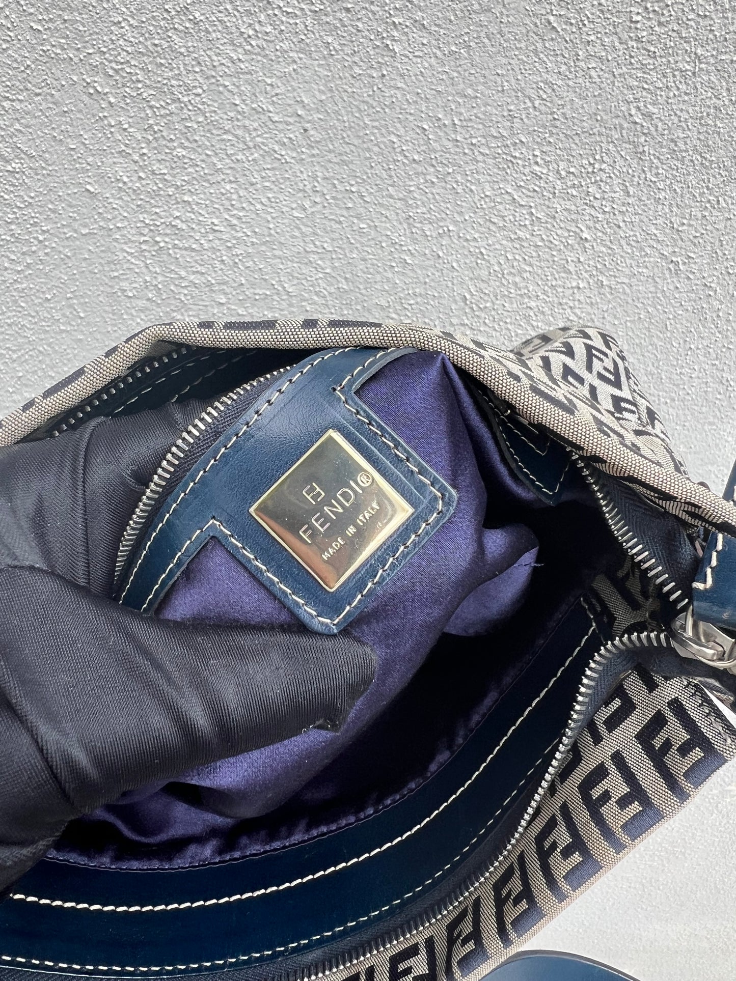 Pre-loved Fendi Monogram FF Mama Forever Baguette Flap Navy Blue