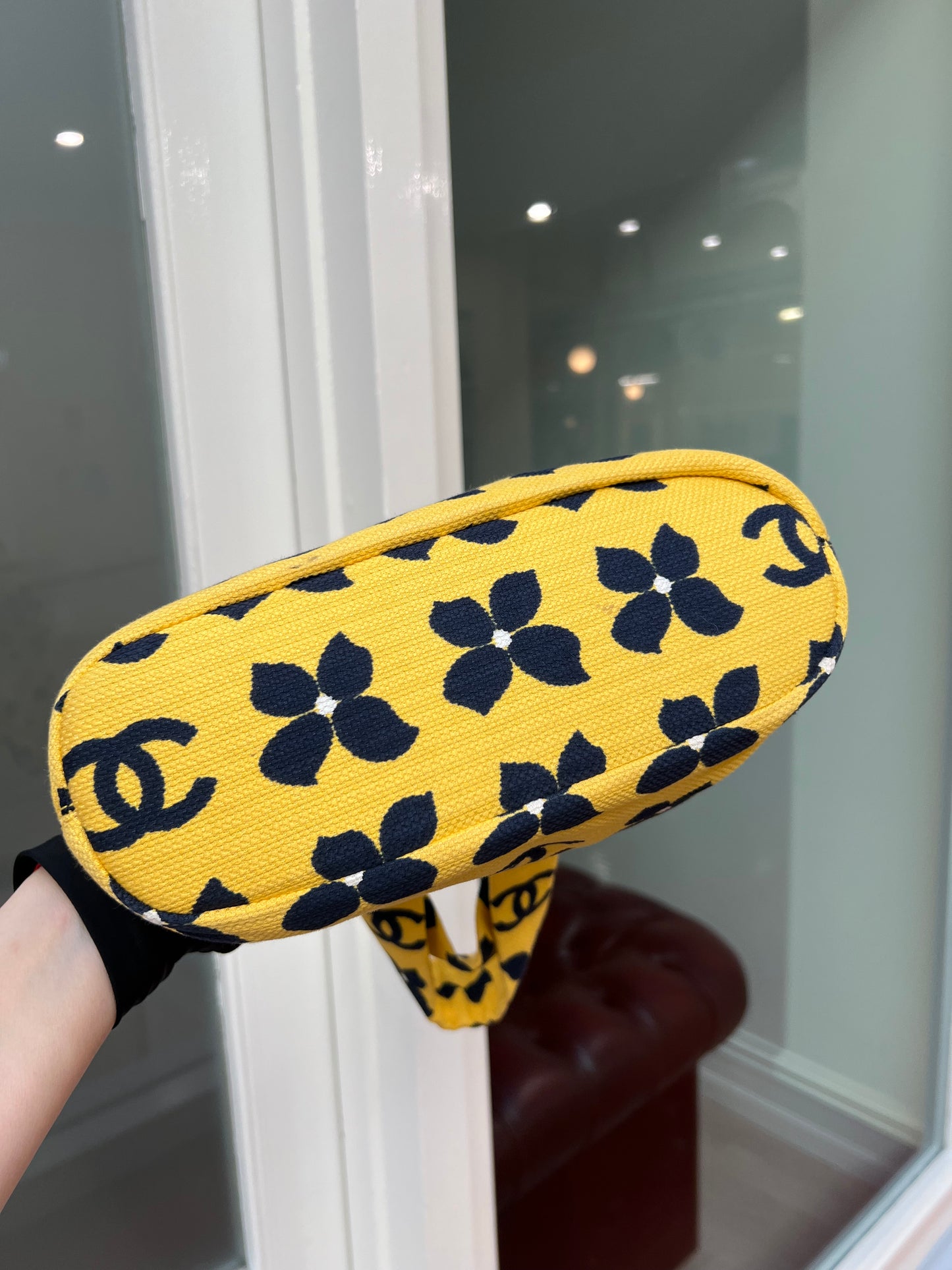Pre-loved Vintage Chanel Printed CC Logo Framed Floral Bag Yellow 2002